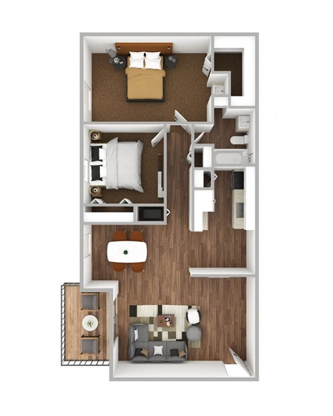 Floor plan for 2 beds, 1 bath, 950 sqft